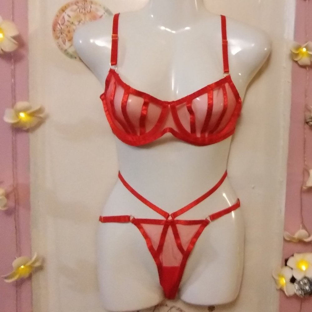 Straps and Sheer (S) Racy Red Lingerie Set - NWOT